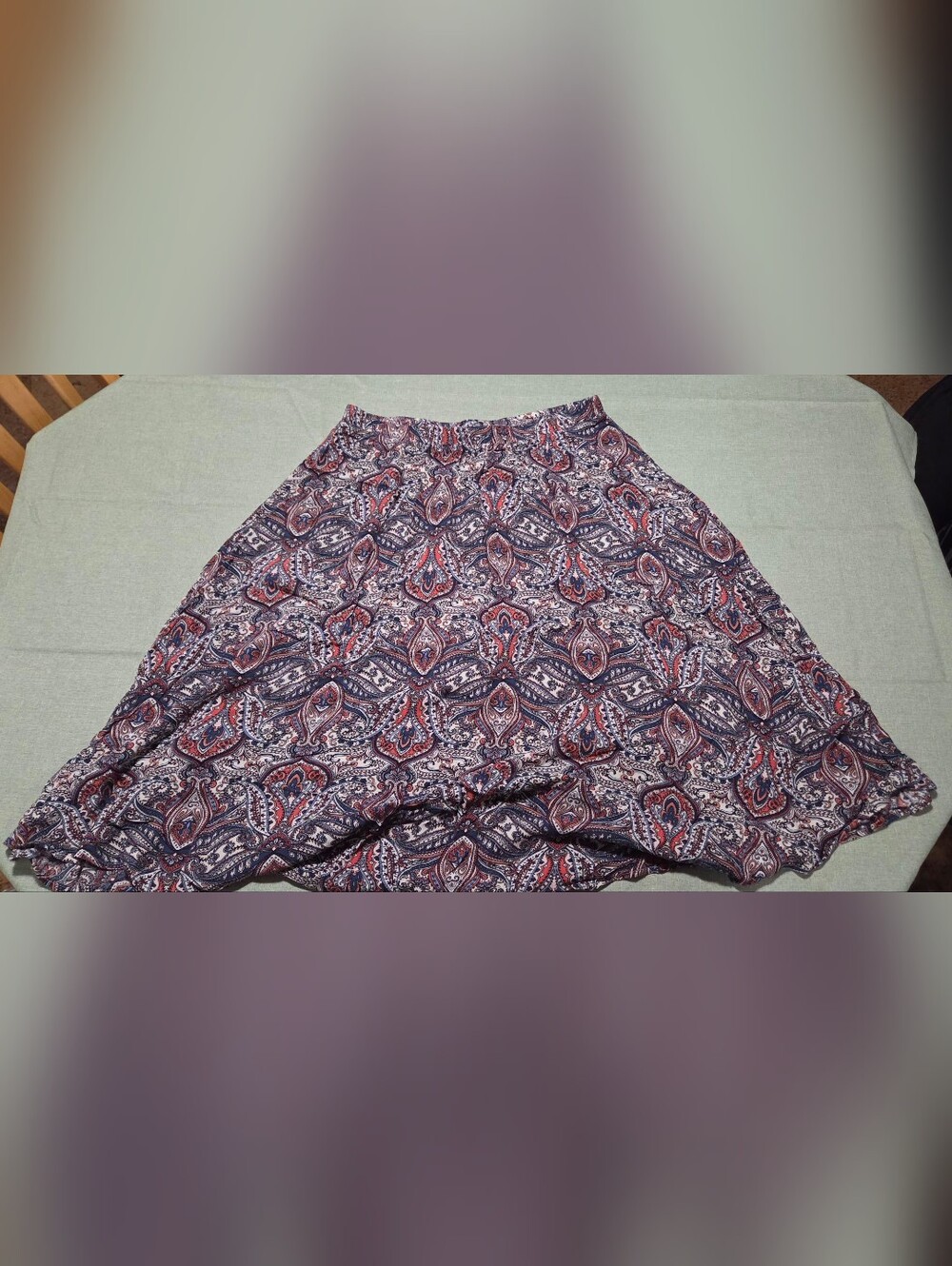 Paisley Print Skirt in Navy and Coral